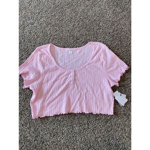 BP Pointelle Rib Crop Henley - XL